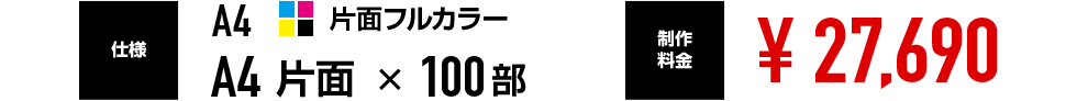 A4 片面フルカラー A4 片面 100部 ¥27,690